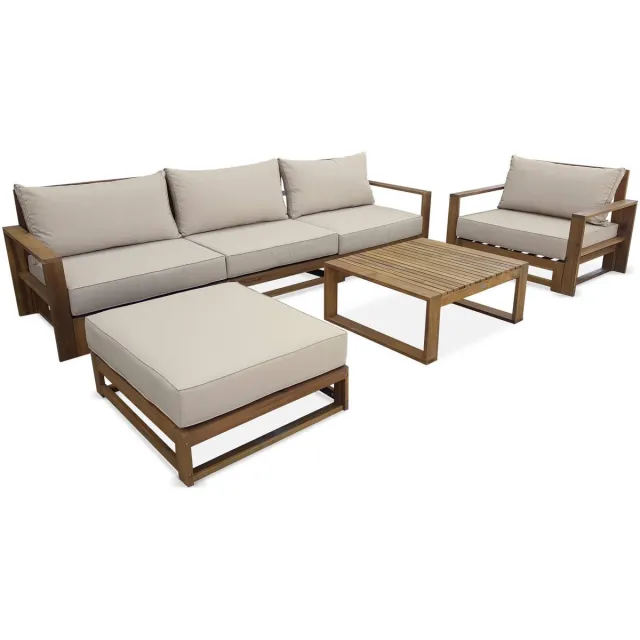 sweeek Loungeset van acaciahout voor 5 personen met salontafel 6 modulaire elementen - mendoza Beige