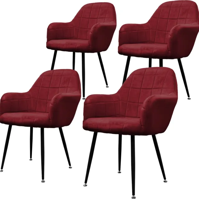 ecd germany Set van 4 Eetkamerstoelen Eetkamerstoel met rugleuning en armleuningen Bordeaux Fluwelen Zitting Metalen Poten Keukenstoelen Woonkamerstoelen Gestoffeerde Stoelen Armstoelen Red