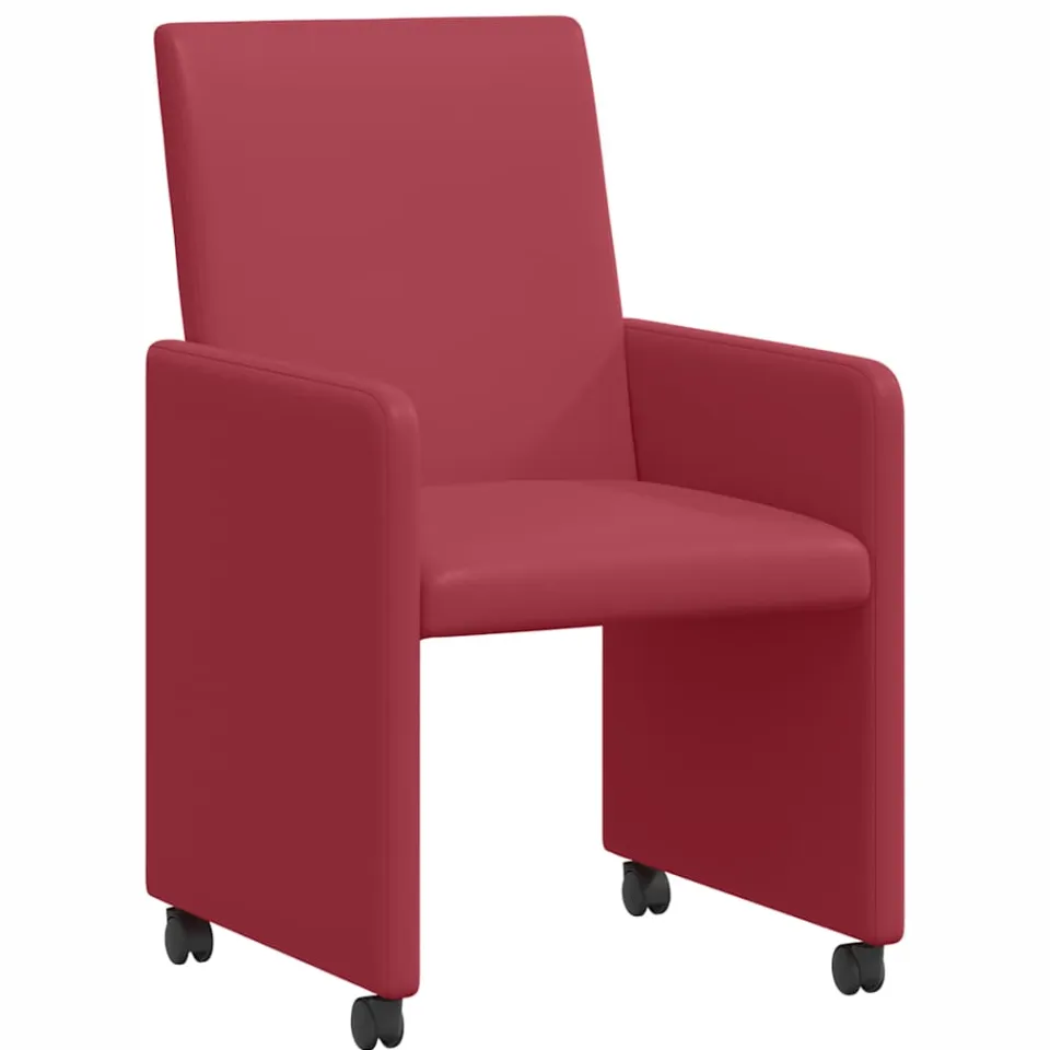 vidaXL Eetkamerstoelen met Wieltjes 2 st Kunstleer Wijnrood