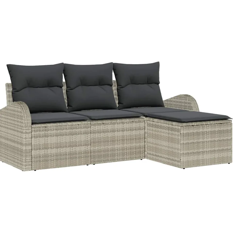 vidaXL Tuin Sofa Set Lichtgrijs poly rattan, foto 4