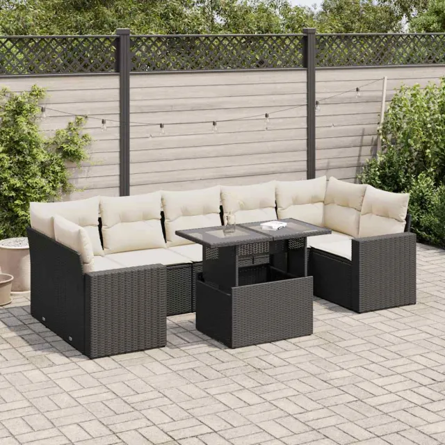 vidaXL 8-delige Loungeset met kussens poly rattan zwart, foto 2