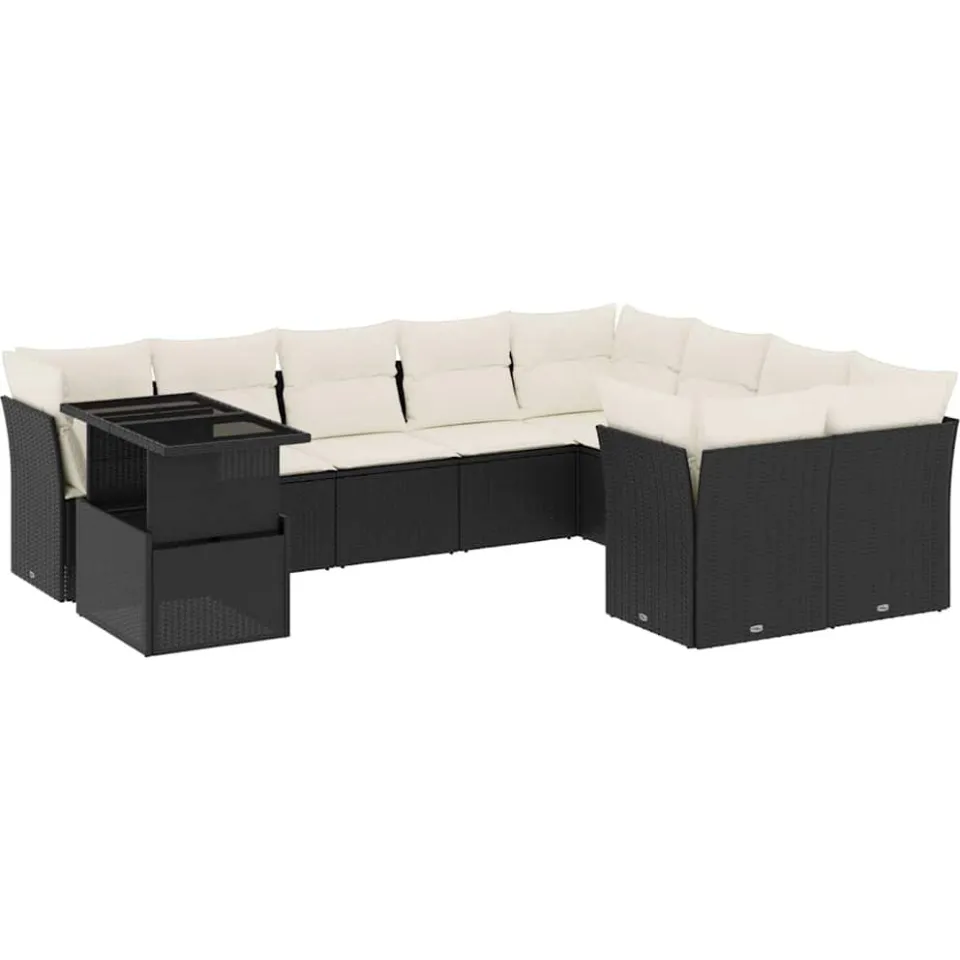 vidaXL 10-delige Loungeset met kussens poly rattan zwart