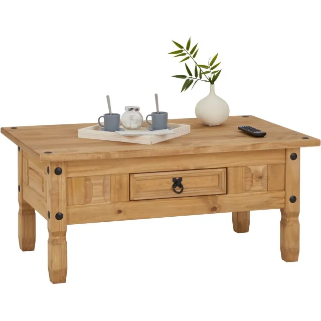 IDIMEX Salontafel SALSA van massief grenenhout met 1 lade bruin