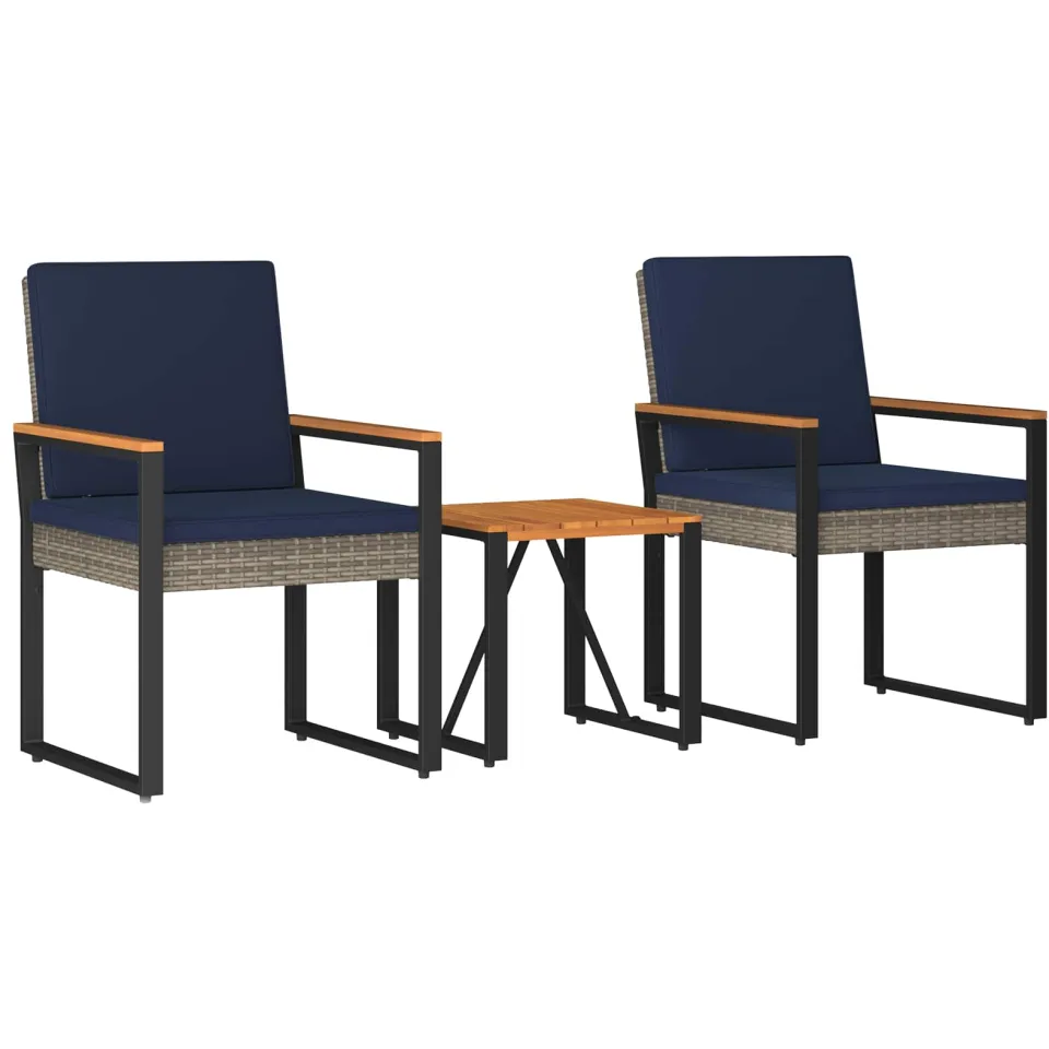 vidaXL Buitenmeubelset 3 st Grijs en Marineblauw poly rattan