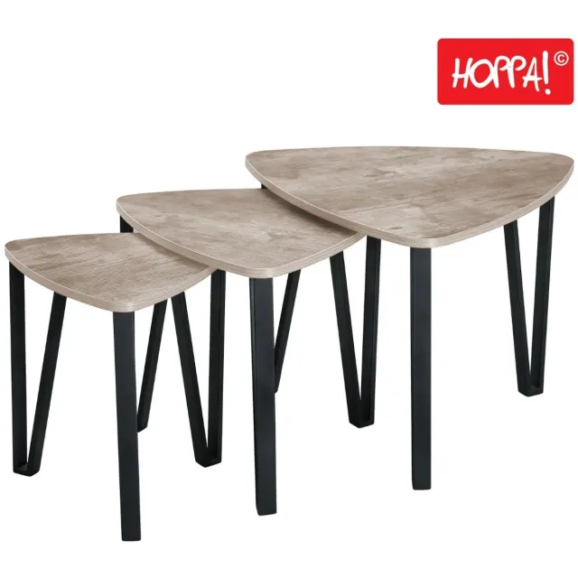 Hoppa! Bijzettafels | Set van 3 | Vintage | Greige/Zwart | Ijzer | 58.7 x 58.7 x 45 cm (B x D x H)