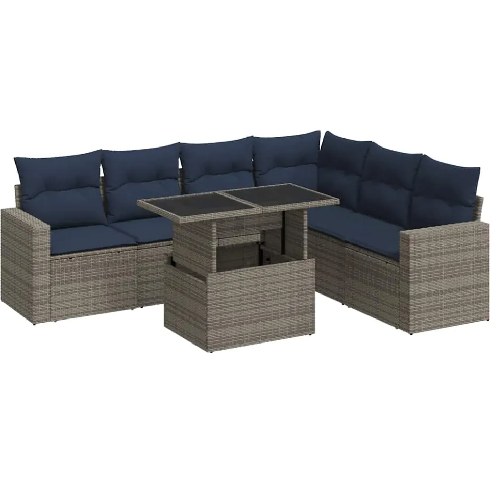 vidaXL 7-delige Loungeset met kussens poly rattan acacia zwart, foto 3