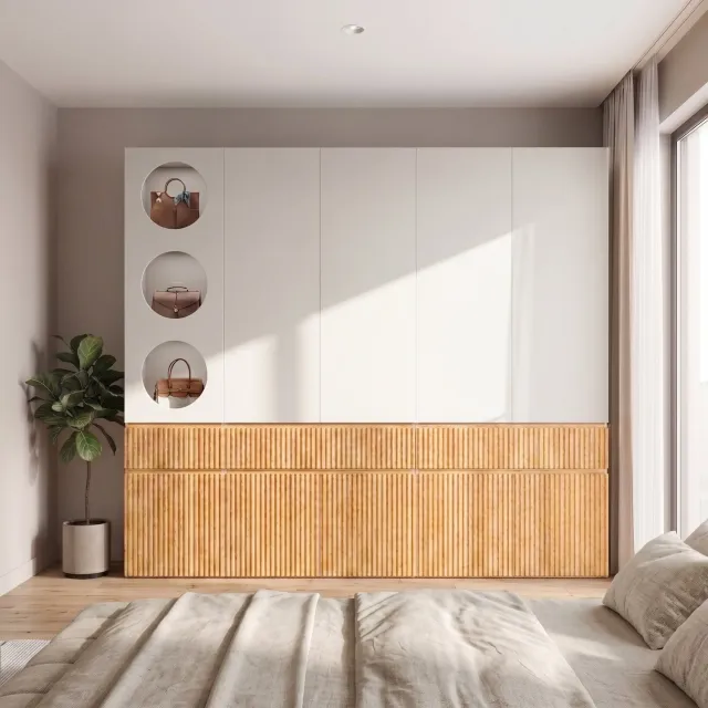 Clruro Kledingkast - 225×50×200 cm - 10 Deuren - 3 Laden - MDF/Spaanplaat - Licht Eiken/Grijs Hout