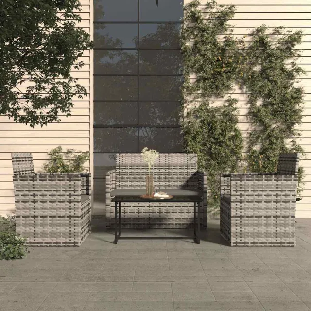 vidaXL 4-delige Loungeset met kussens poly rattan grijs, foto 2