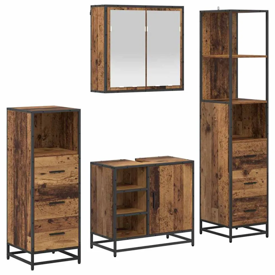vidaXL Badkamermeubelset 4 st Oud Hout 65 x 33 x 60 cm Bewerkt hout bruin, foto 3