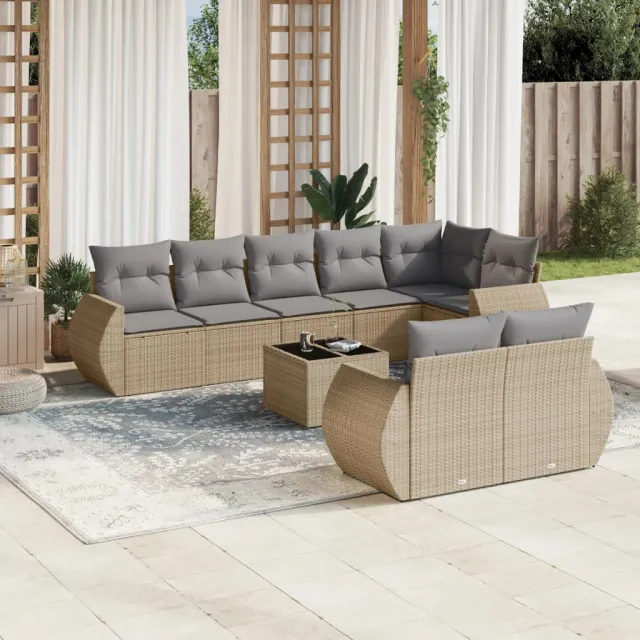 vidaXL 9-delige Loungeset met kussens poly rattan beige