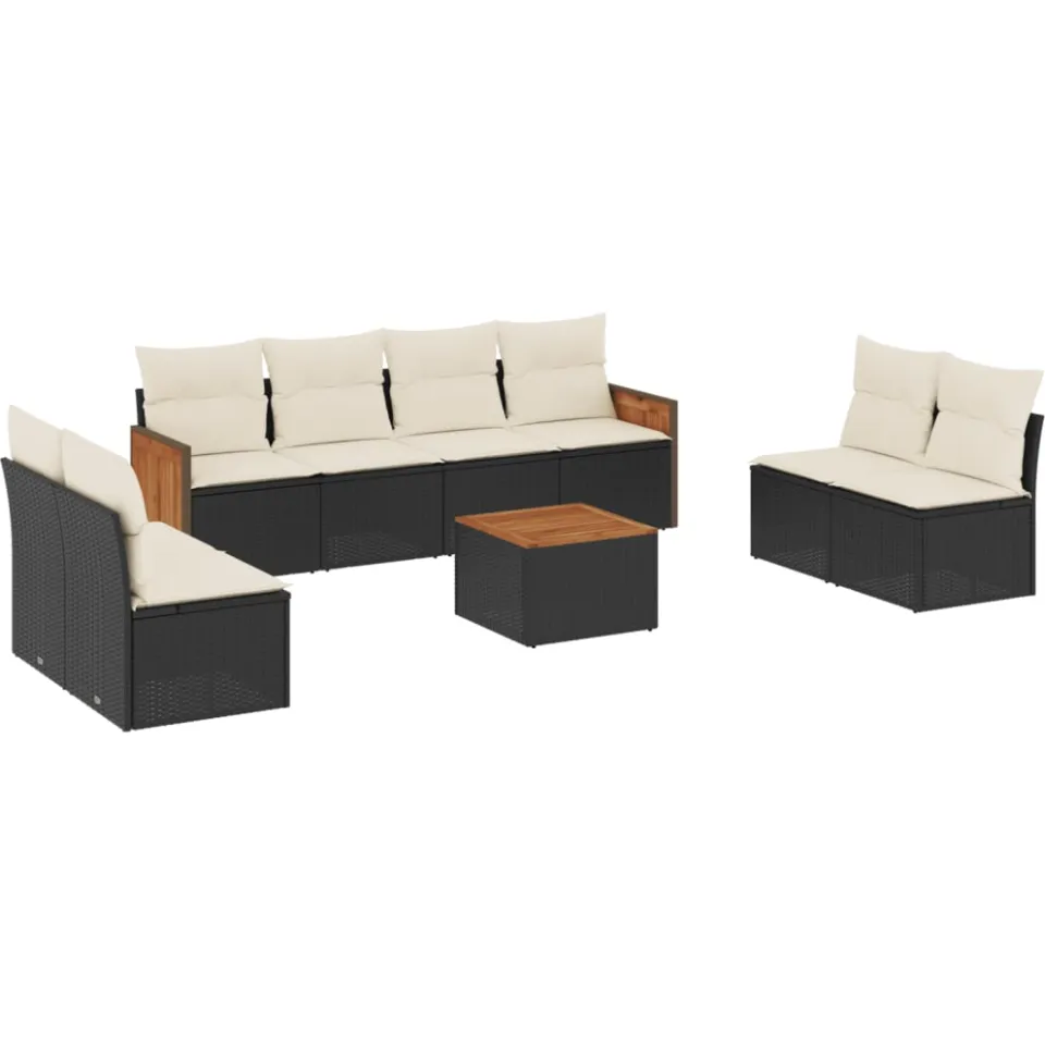 vidaXL 9-delige Loungeset met kussens poly rattan zwart, foto 3