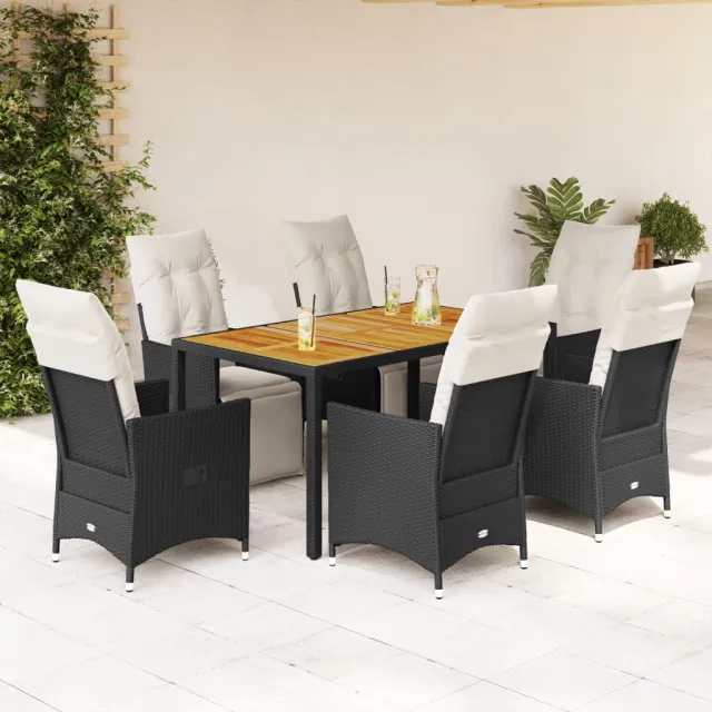 vidaXL 7-delige Tuinset met kussens poly rattan zwart, foto 2