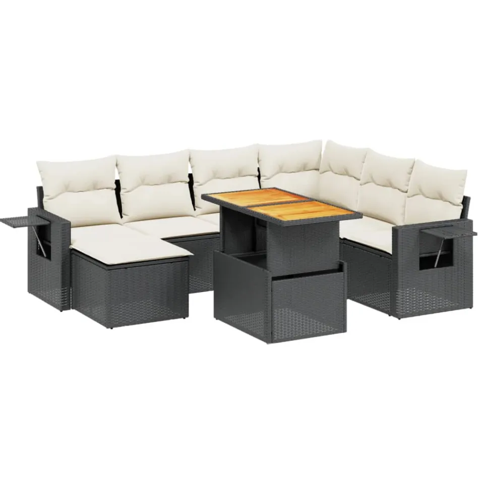 vidaXL 8-delige Loungeset met kussens poly rattan zwart