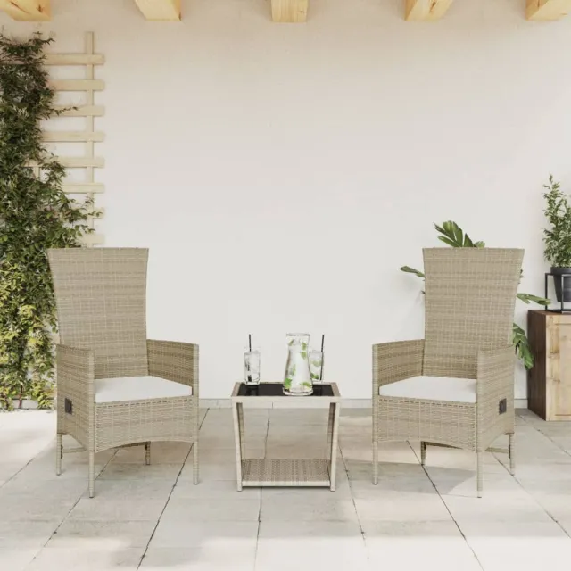 vidaXL 3-delige Tuinset met kussens poly rattan beige, foto 2