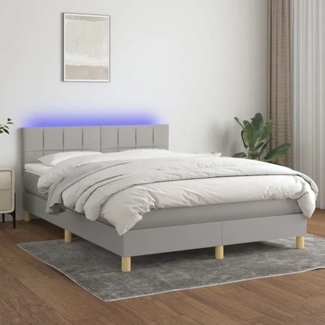 vidaXL Boxspring met matras en LED stof lichtgrijs 140x200 cm grijs