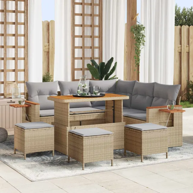 vidaXL Tuinbankenset 9 st Beige poly rattan