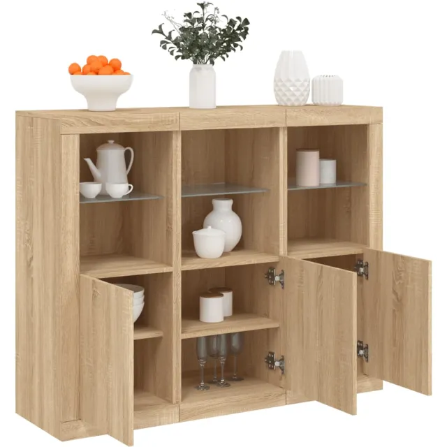 vidaXL Dressoirs met LED-verlichting 3 st bewerkt hout sonoma eiken Bruin