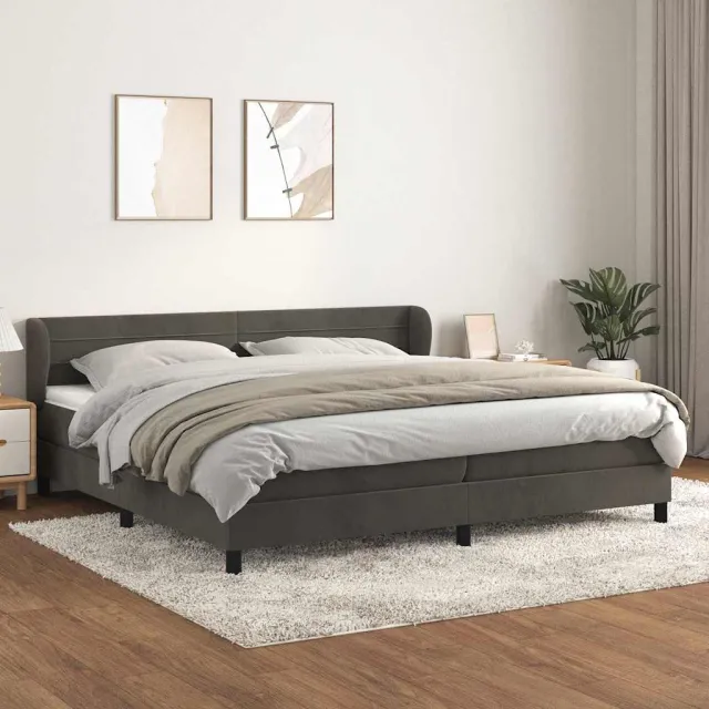 vidaXL Boxspring met matras fluweel donkergrijs 200x200 cm grijs