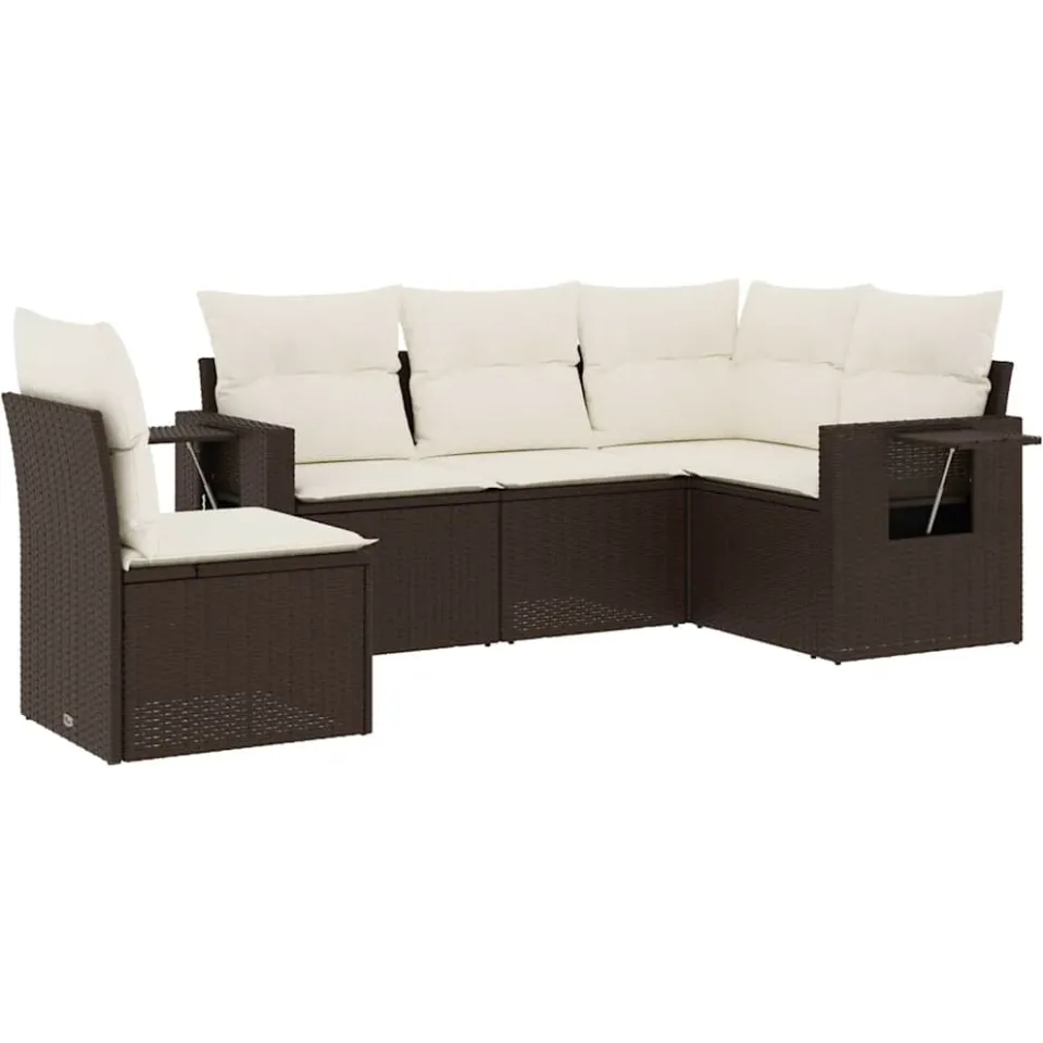 vidaXL 5-delige Loungeset met kussens poly rattan bruin