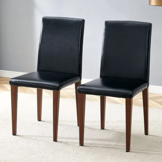 Clruro Eetkamerstoel - 2-delige set - minimalistisch luxe stoel - eetkamer - PU + metaal - zwart / walnoot Walnoot + zwart