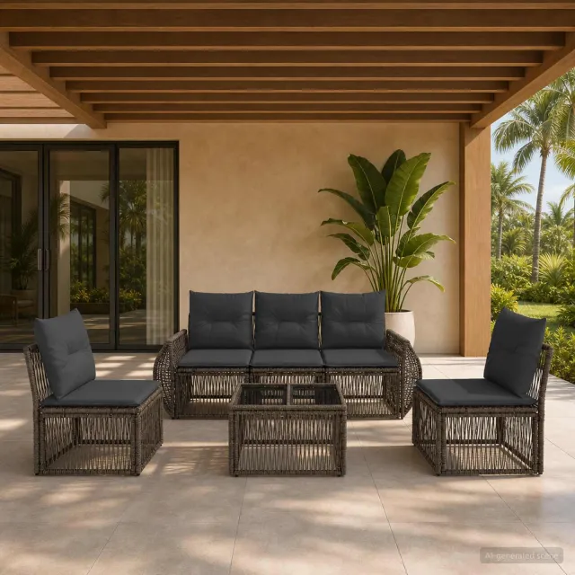 vidaXL Tuinbankenset 6 st 5-zits Grijs en Donkergrijs poly rattan, foto 2