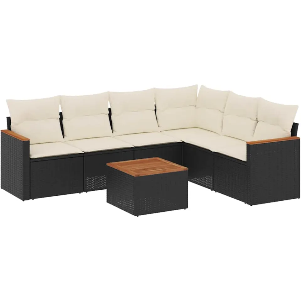vidaXL 7-delige Loungeset met kussens poly rattan zwart