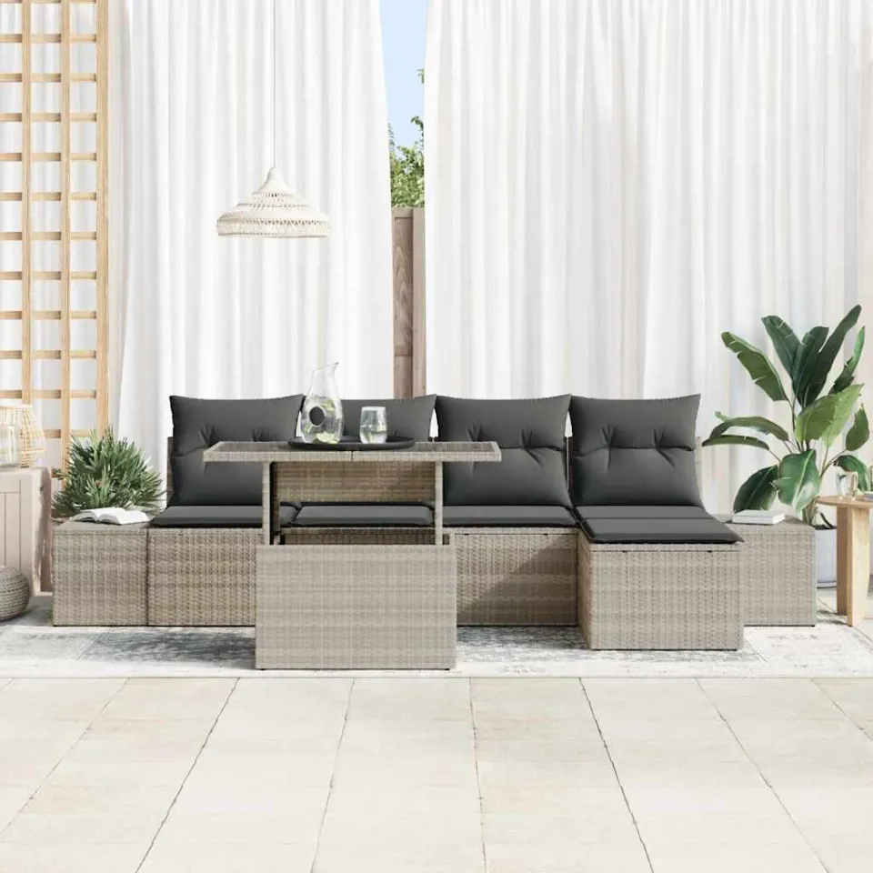 vidaXL Tuin Sofa Set 6 st Lichtgrijs poly rattan, foto 3