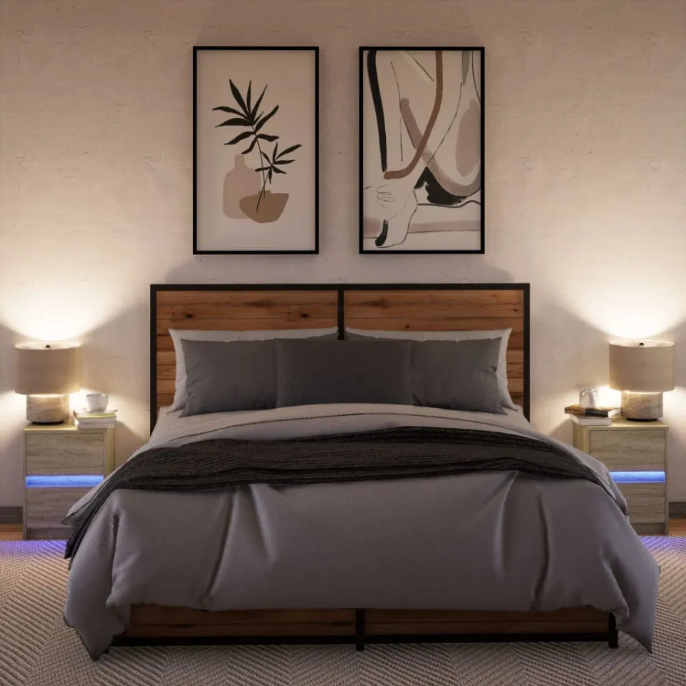 vidaXL Nachtkastjes met LED-verlichting 2 st bewerkt hout sonoma eiken, foto 4