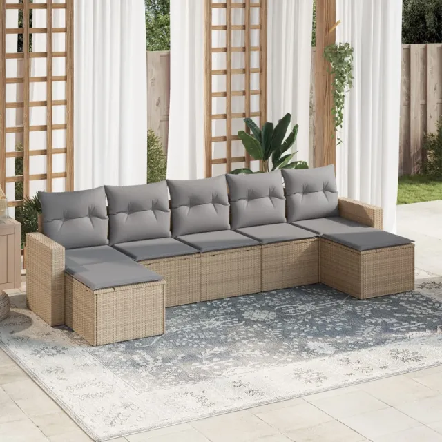vidaXL 7-delige Loungeset met kussens poly rattan beige, foto 2