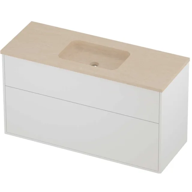 Proline Rollo Badmeubelset Hardsteen Elegant Asymmetrisch 120x46x67 cm Sand Stone Mat White Mat Wit