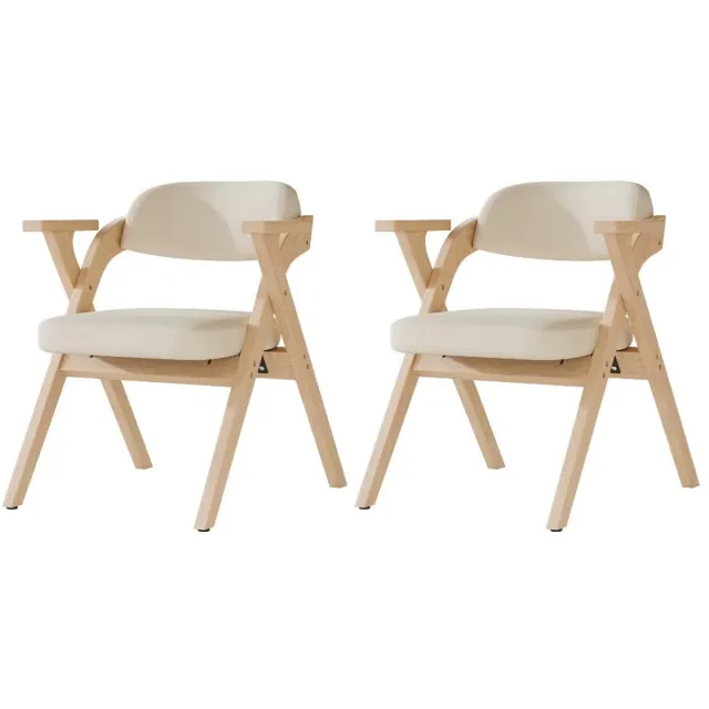 JOYNEXTBUY Opvouwbare Eetkamerstoelen - Set van 2 - Massief Hout en Ademend Linnen - Klapstoelen voor Eetkamer, Keuken & Café Beige