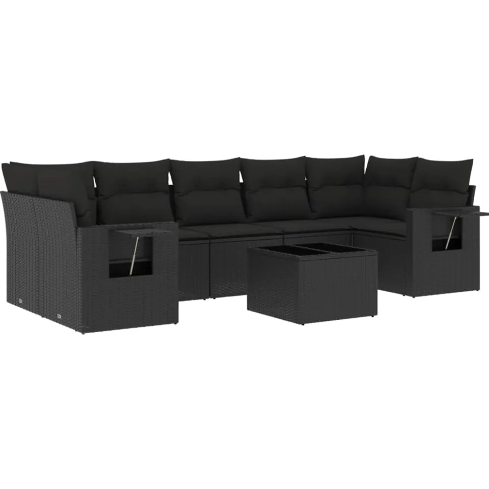 vidaXL 8-delige Loungeset met kussens poly rattan zwart, foto 3