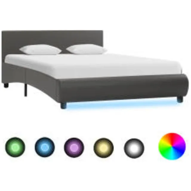 vidaXL Bedframe met LED kunstleer grijs 140x200 cm