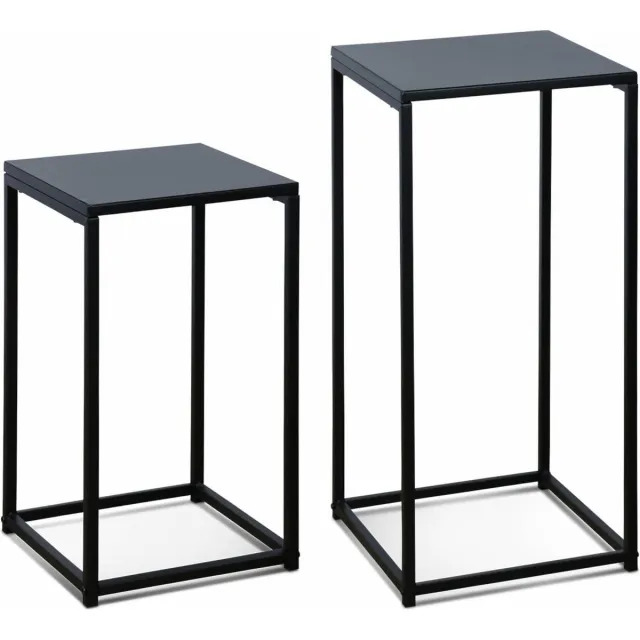 sweeek 2x bijzettafel, 34x34x74cm / 30x30x54cm, industrielle Zwart