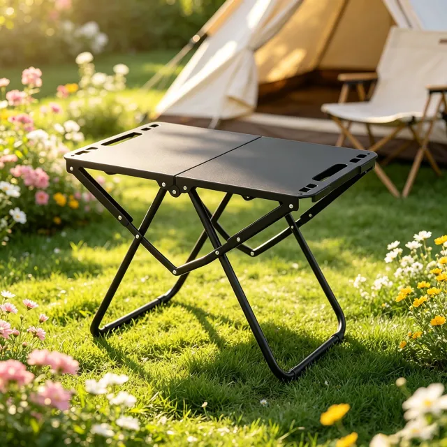 learnlogic Opklapbare metalen barbecuetafel 58x36x40 cm lichtgewicht draagbare campingtafel met opbergtas geschikt voor buiten kamperen picknick en barbecue zwart