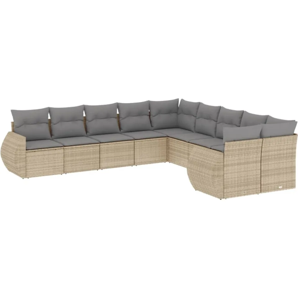 vidaXL 10-delige Loungeset met kussens poly rattan beige, foto 3