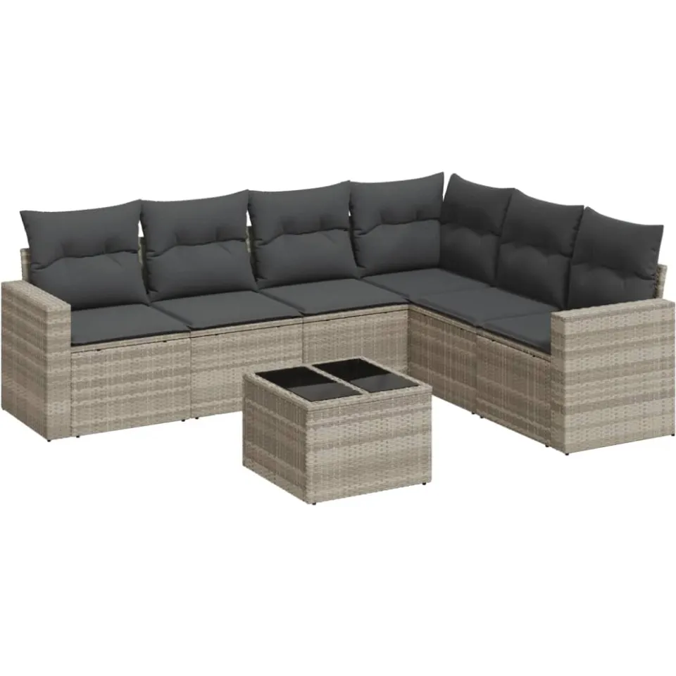vidaXL 7-delige Loungeset met kussens poly rattan lichtgrijs