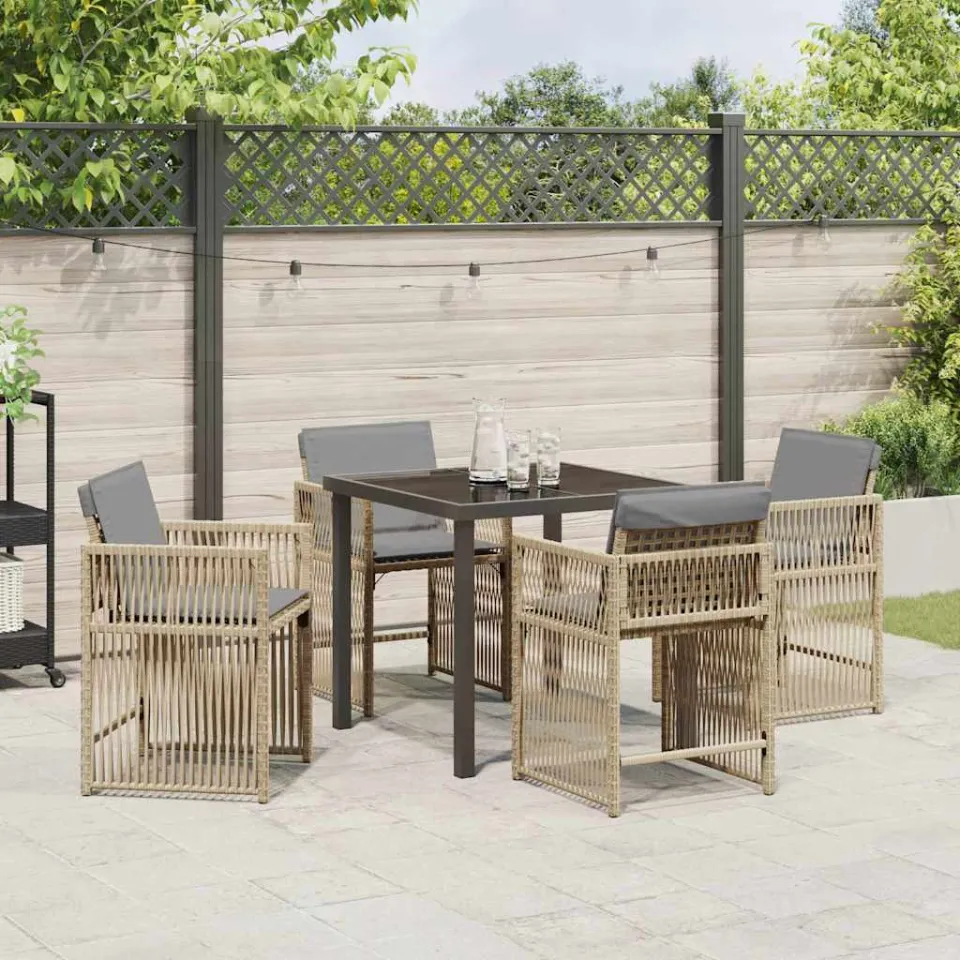 vidaXL Tuin eettafelset 5 st Beige poly rattan, foto 3