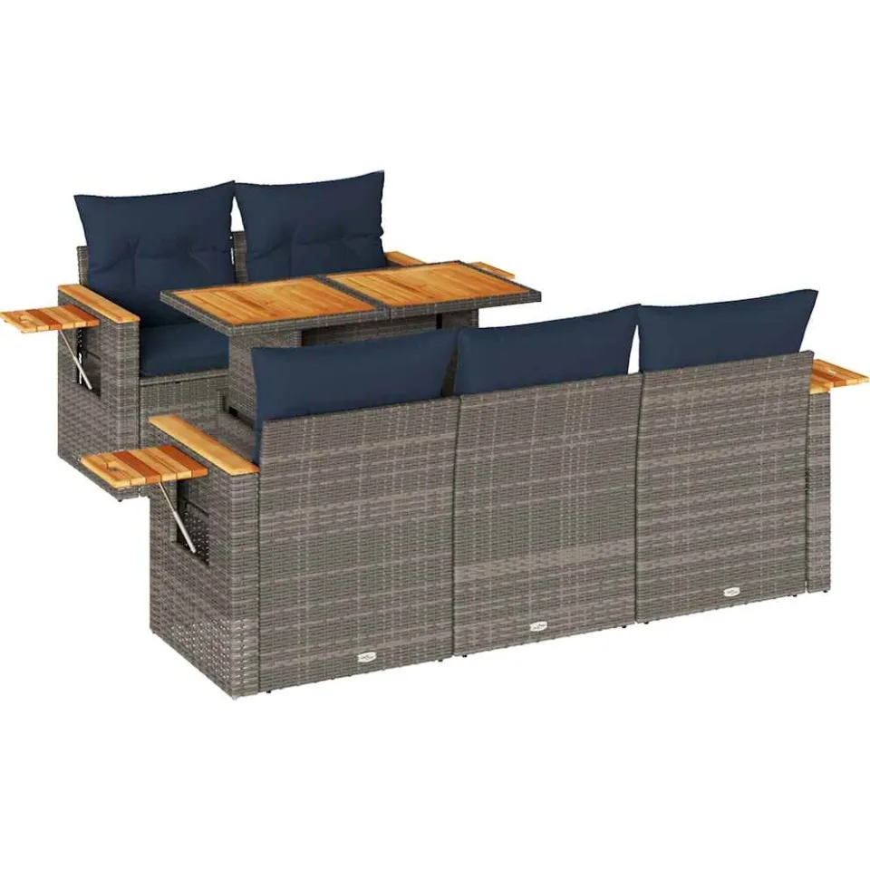vidaXL 6-delige Loungeset met kussens poly rattan grijs, foto 3