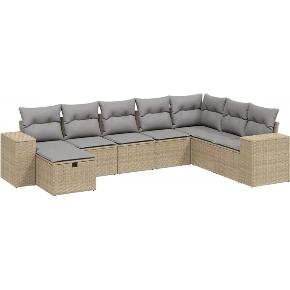 vidaXL 8-delige Loungeset met kussens poly rattan gemengd beige, foto 3