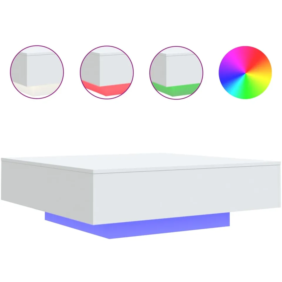 vidaXL Salontafel met LED-verlichting 100x100x31 cm wit, foto 4