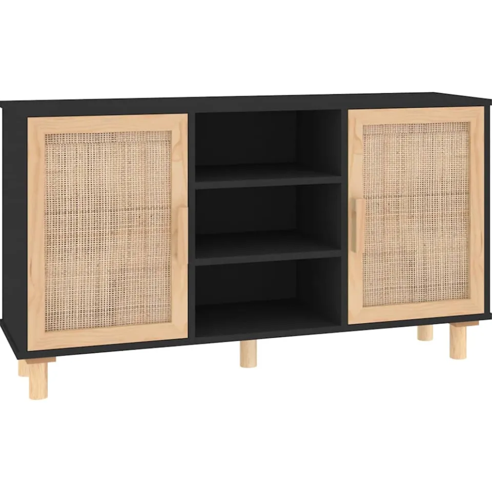 vidaXL Dressoir 105x30x60 cm massief grenen hout en rattan zwart