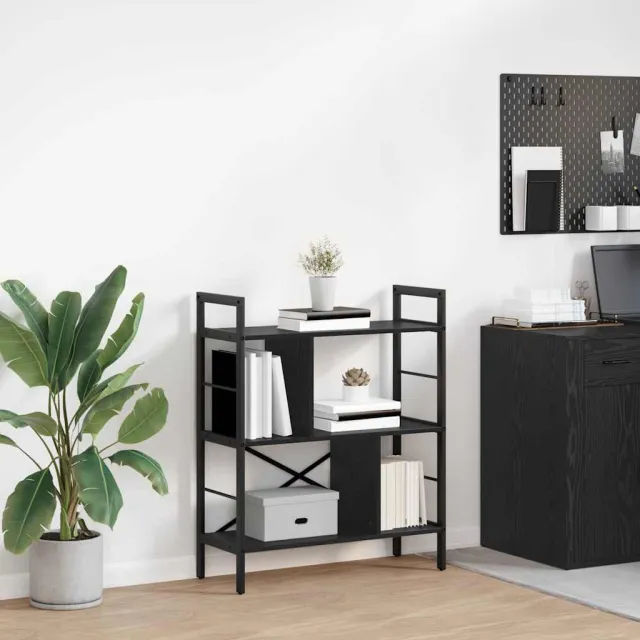 vidaXL Boekenkast 5-laags 75 x 30 x 91 cm Bewerkt hout Zwart Eiken, foto 2