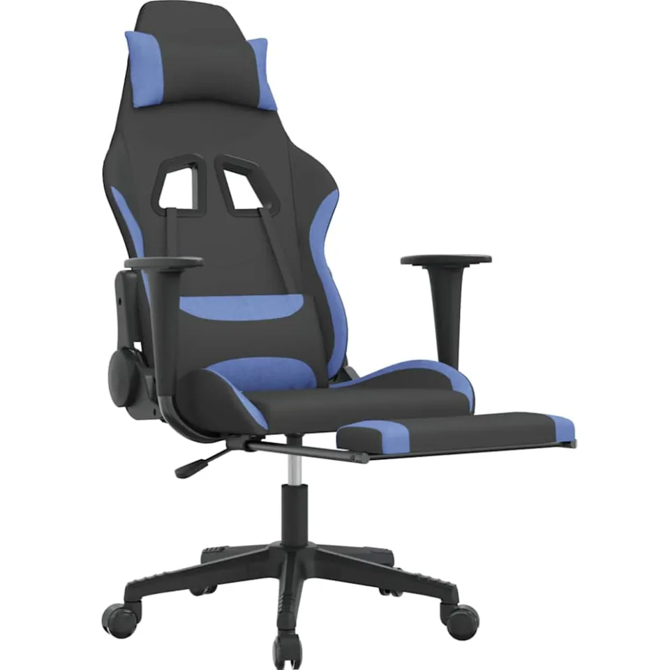 vidaXL Gamestoel met voetensteun stof zwart en blauw, foto 4