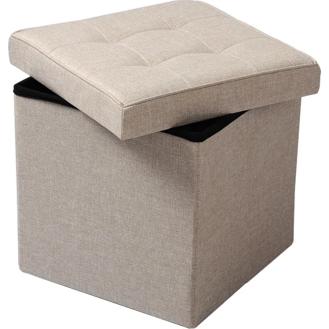 Bolt Edge Poef - Beige - Stof - Met opbergruimte - 50x35x45cm