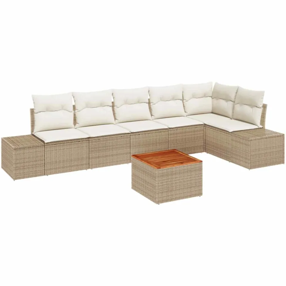 vidaXL Tuinbankenset 7 st Beige en Crème poly rattan