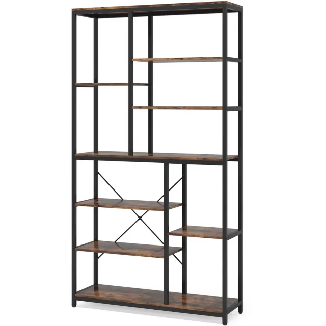 Happiq Boekenkast industrieel - Voor woonkamer, slaapkamer of kantoor - Opbergkast - 200cm - Vakkenkast - Bruin