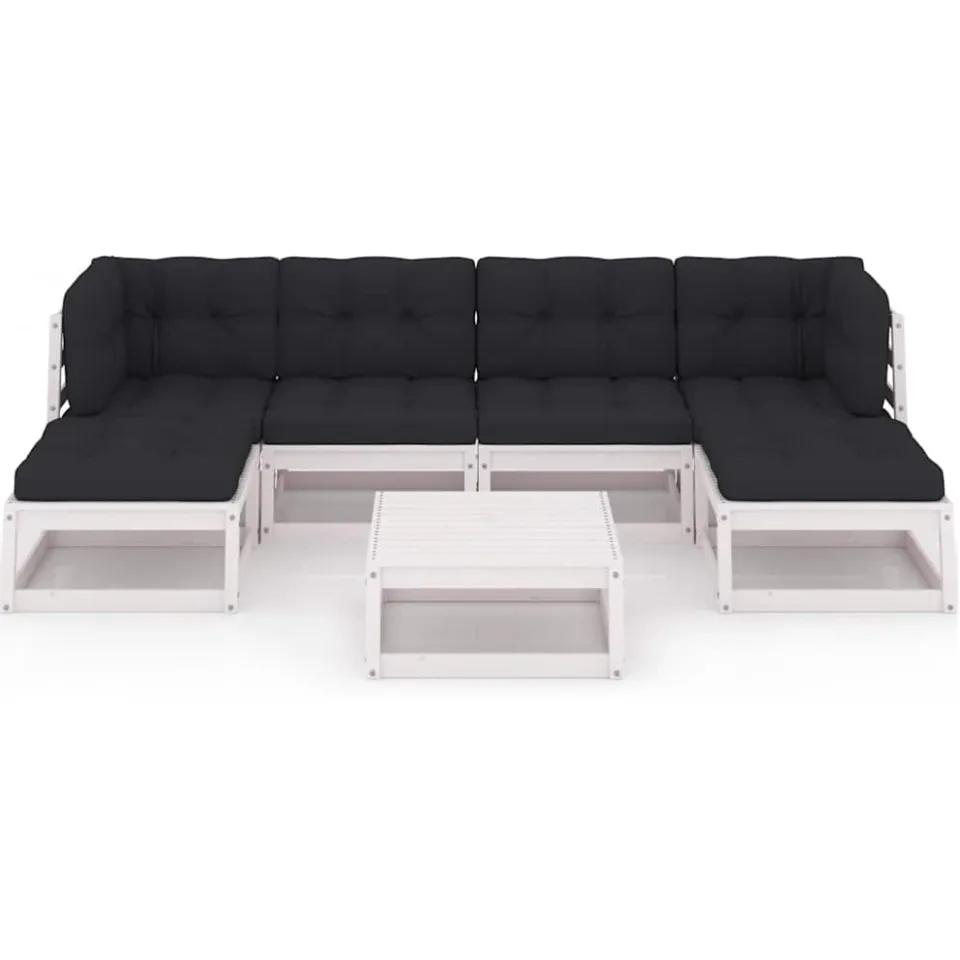 vidaXL 7-delige Loungeset met kussens massief grenenhout wit