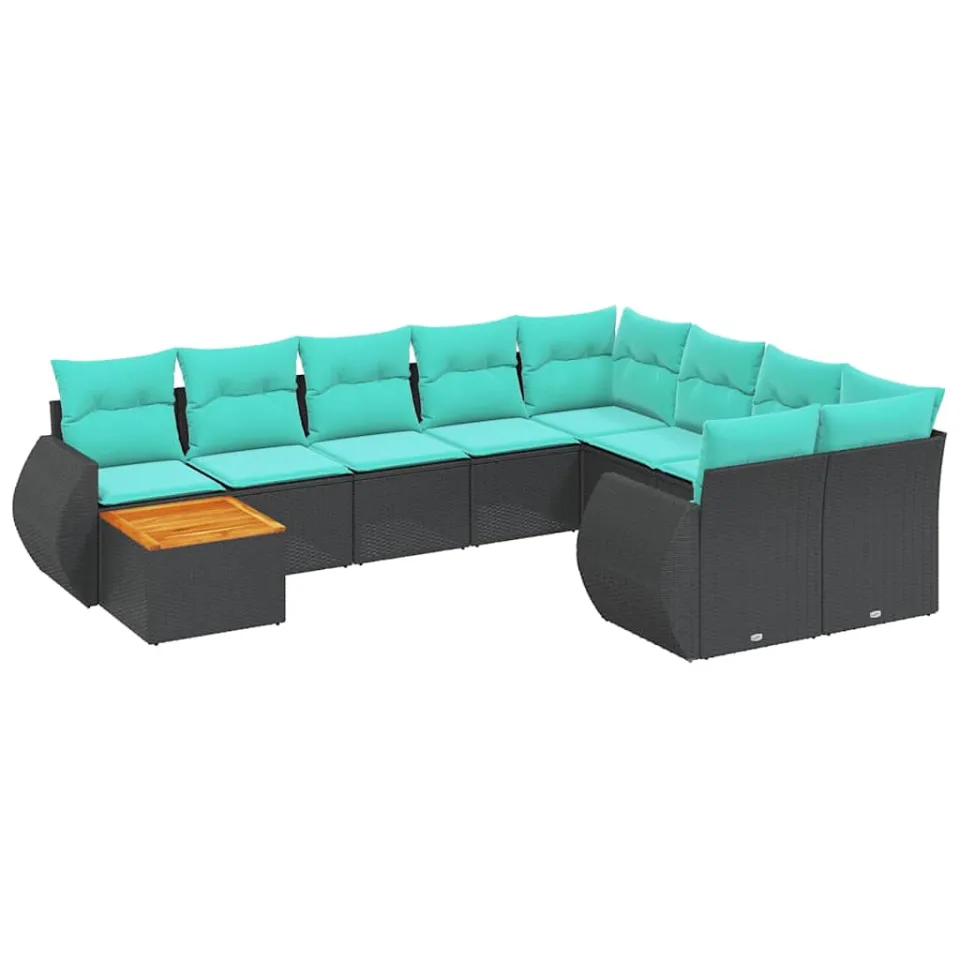 vidaXL 10-delige tuinbankset met kussens van zwart polyrotan, foto 3