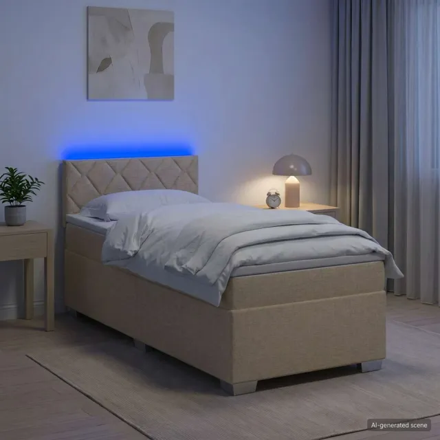 vidaXL Boxspring Bed met Matras en LED Crèmekleurig 90 x 190 cm Stof